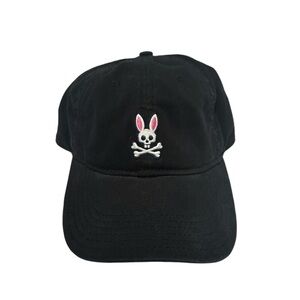 Psycho Bunny Men's Cotton Relaxed Fit Adjustable Sunbleached Cap - Black